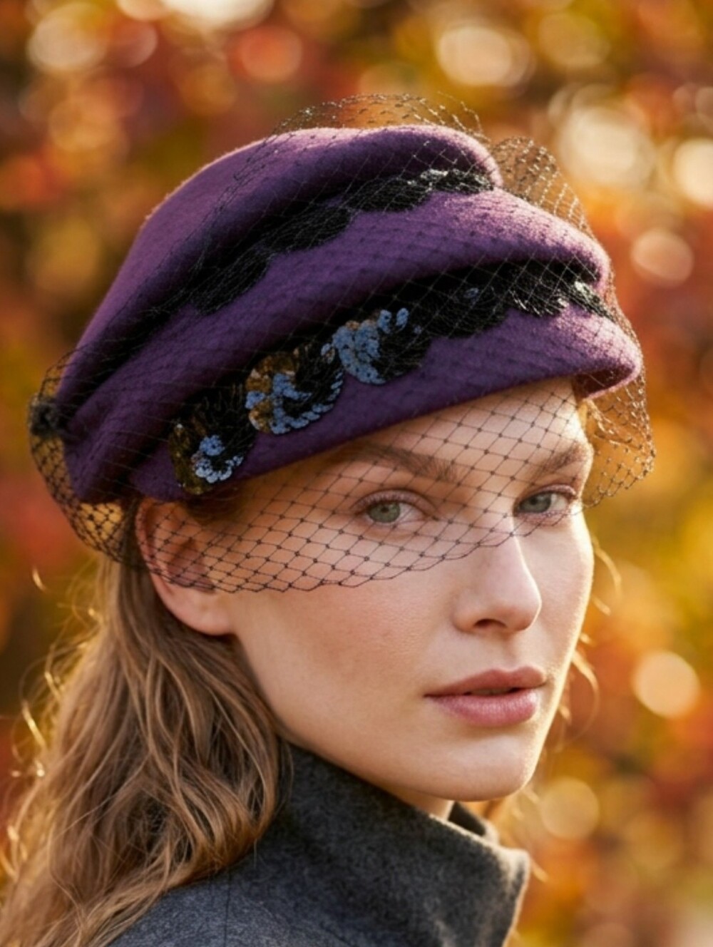 Vintage 1950s Gage Brothers Purple Cocktail Tilt Hat with Birdcage Veil